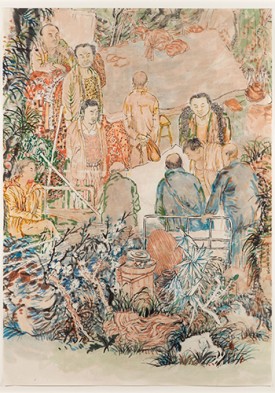 Yun-Fei Ji, Eight Neighbors, 2017-2018. Watercolor and ink on Xuan paper, 42.5 x 30.5 inches. Courtesy of the artist and James Cohan Gallery