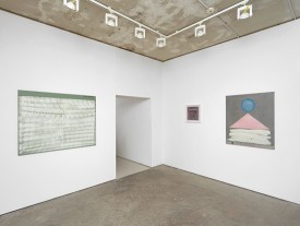 Installation shot, Clive Hodgson at Arcade Gallery, London, first hang of the exhibition under review. All works are untitled, 2008; left to right: oil on canvas, 107 x 147 cm; acrylic on canvas, 35 x 40 cm; oil on canvas, 109 x 96 cm