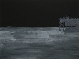 Donna Dennis, Dock, 2016. Gouache on paper, 11 x 14-1/8 inches. Courtesy of the artist and Lesley Heller Gallery