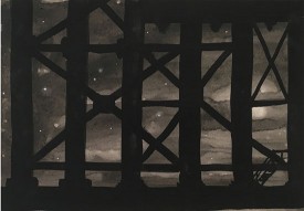 Donna Dennis, Night Dock and Stars, 2016. Gouache on paper, 11 x 14-1/8 inches. Courtesy of the artist and Lesley Heller Gallery