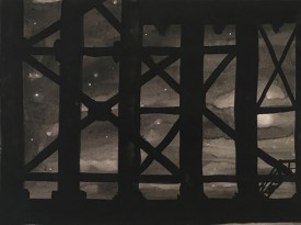 Donna Dennis, Night Dock and Stars, 2016. Gouache on paper, 11 x 14-1/8 inches. Courtesy of the artist and Lesley Heller Gallery