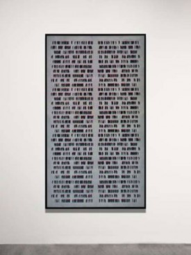 Michal Rovner, Urgency, 2017. LCD screen and video, 74.75 × 42.5 × 5.5 inches, ed. 5 © 2018 Michal Rovner/Artists Rights Society (ARS), New York