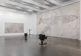 Installation shot. Thomas Bayrle: Playtime, June 20 to September 2, 2018. Photo courtesy New Museum, New York and Maris Hutchinson / EPW Studio.