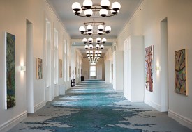 Interior of the Hotel Henry, Buffalo, NY showing art installed by Resource:Art. Photo courtesy of Hotel Henry Urban Resort, Buffalo, NY