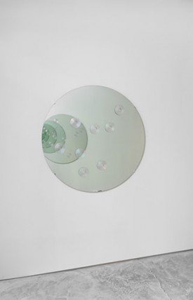 Christian Marclay, Feedback, 1994. Two circular mirrors with compact discs, 48 inches in diameter. Courtesy of the artist and 601Artspace. Photo: Jason Mandella