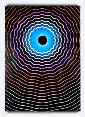 Ben Grzenia, Melt, 2018. Collage, acrylic paint on wood panel, 65 x 46.5 inches. Courtesy of the artist