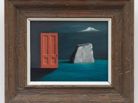 Gertrude Abercrombie, The Door and the Rock, 1971. Oil on masonite, 8 x 10 inches. Courtesy Karma Gallery.