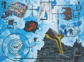 David Wojnarowicz, Wind (For Peter Hujar), 1987. Acrylic and collaged paper on composition board, two panels, 72 × 96 inches. Collection of the Second Ward Foundation. Image courtesy the Estate of David Wojnarowicz and P.P.O.W, New York