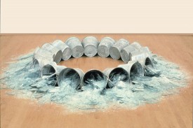 Free Reef, 1986. Installed at Germans Van Eck Gallery, NY. Glass and steel buckets, approx. 10 feet diameter x 1 foot. Photo: Dorothy Zeidman