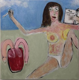 Nancy Elsamanousi, Reading, 2018. Oil, acrylic, gesso and graphite on panel, 36 x 36 inches. Courtesy of the artist