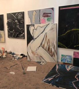 Natasha Wright's studio, 2018, with works in progress for her show, Les Biches. Photo: The artist