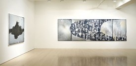 Installation shot, Barbara Takenaga: Outset, at DC Moore Gallery, 2018, showing, left to right, Aeaea (2018) and Manifold 5 (2018)