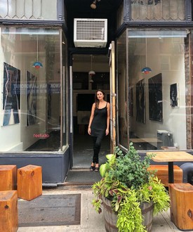 Natasha Wright at the entrance to her show, les Biches, at L'estudio, New York City, 2018.