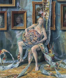 Julie Heffernan, Self-Portrait with Lock, 2018. Oil on canvas, 68 x 58 inches. Courtesy of the artist and P.P.O.W. Gallery