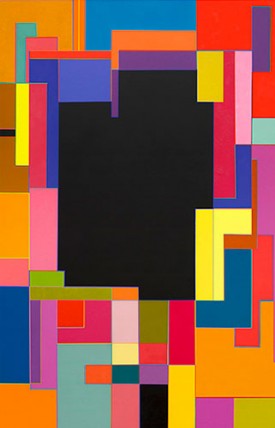 Marilyn Lerner, Black Center, 2017. Oil on wood, 40 x 26 inches. Courtesy of the artist and Kate Werble Gallery, New York