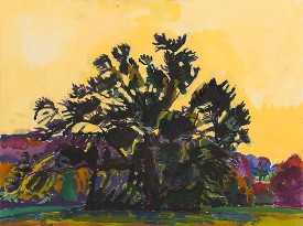 Graham Nickson, Monumental Tree – Serena’s Tree, Yellow Sky, 2000. Watercolor on paper, 18 x 24. Courtesy of the Louis-Dreyfus Family Collection