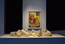 Works by Sonya Kelliher-Combs and Natalie Frank. Installation view, The Un-Heroic Act, Shiva Gallery, John Jay College. Photo Bill Pangburn