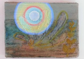 Ewelina Bochenska, Desert Moon, 2018, oil and fabric on yarn, 9x7in, image courtesy of the artist