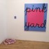 Installation shot, Monique Johannet: Intimations at The Painting Center, New York, 2018, showing He Loves Me, He Loves Me Not, 2011 (ground); Pink Inch; Pink Yard, 2013. Courtesy of the artist