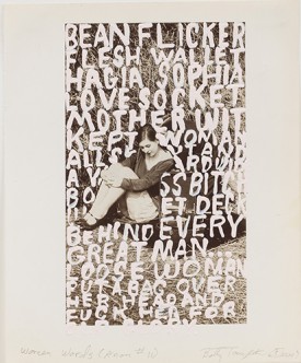 Women Words (Anon #11), 2017. Acrylic on book page, framed, 8.5 x 7 inches. Courtesy of Betty Tompkins and P.P.O.W., New York