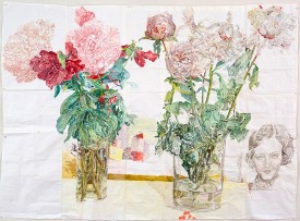 Dawn Clements, Peonies, 2014. Watercolor on paper, 69 x 93 inches. Courtesy of the Artist and Pierogi