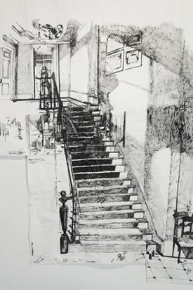 Dawn Clements, Travels with Myra Hudson, 2004. (Detail), Sumi ink on paper, 120 x 552 inches. Courtesy of the Artist and Pierogi