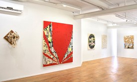 Installation shot of Dennis Hollingsworth: Burgeoning at Galerie Richard showing, left to right, Laocoön, 2018; Square-Cube, 2019; Deep Body, 2018; CMB, 2018 and We are … Secrets, 2018