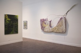 Installation view with works by Margaret Grimes (left) and Charlotte de Larminat, one of the April 7 panelists. Courtesy American Academy of Arts and Letters