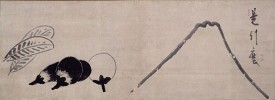 Hakuin Ekaku, Mount Fuji, Hawk and Eggplant. Hanging scroll; ink on paper. Princeton University Art Museum