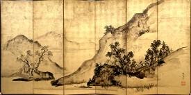 Tani Bunch?, Mountains and Water, 1828. Two six-fold screens; ink and gold leaf on paper. Princeton University Art Museum