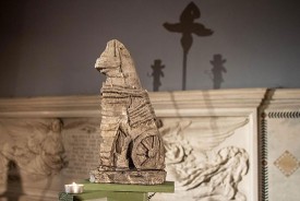 William Corwin, Lenten Altar at the Judson Memorial Church, 2019, with Lion (Mark), 2014-15, lead. Photo: Michelle Thompson