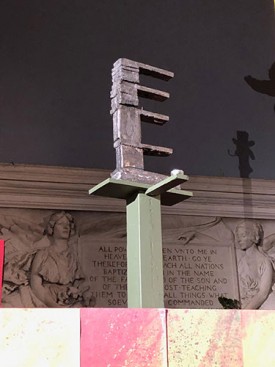William Corwin, Lenten Altar at the Judson Memorial Church, 2019, with Teeth, 2018, hydrocal and sand. Photo: Ellen Gelderd