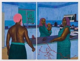 Arcmanoro Niles, Does a Broken Home Become a Broken Family, 2019, Oil, acrylic and glitter on canvas, 77 x 92 inches