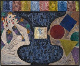 Jasper Johns, Untitled, 2017. Acrylic over etching with collage on canvas, 19-3/4 x 23-3/4 inches. Jasper Johns/VAGA at Artists Rights Society (ARS), NY; via Matthew Marks Gallery