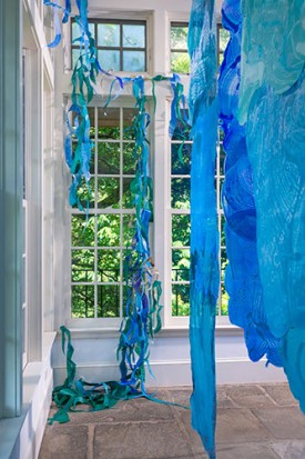 Installation shot of the exhibition under review, Riad Miah: Waves of Light—Entwined Through the Tendrils of Time at Wave Hill’s Sunroom Project Space, 2019. Photo: Stefan Hagen