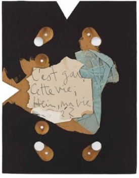 Robert Motherwell, Hein, Ma Vie?, 1958. Oil and pasted papers on industrial corrugated cardboard, 21-1/2 x 16-7/8 inches. Private Collection. Courtesy of Mnuchin Gallery