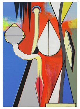 Thomas Scheibitz, Speicher 1072, 2020. Oil, vinyl and pigment marker on canvas, 94 1/2 x 67 x 2 inches. Courtesy of the artist and Tanya Bonakdar Gallery, New York