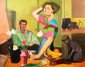 Temma Bell, Self Portrait with Frank, 1970. Oil on canvas, 37 x 47-1/4 inches. Courtesy of the Artist and BCK Fine Arts Gallery