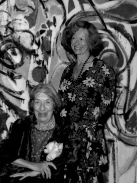 Barbara Rose with Lee Krasner at the opening of “Lee Krasner: A Retrospective,” Museum of Fine Arts, Houston, October 27, 1983; Krasner’s Cornucopia, 1958, appears in the background. Photograph courtesy of the archives of the Museum of Fine Arts, Houston. Photographer unknown.