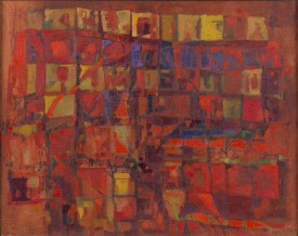 Maria Helena Vieira da Silva, Bibliothèque, 1952. Oil on canvas, 28-3/4 x 36-1/4 inches. Courtesy of Di Donna Galleries. © Maria Helena Vieira da Silva