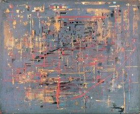 Maria Helena Vieira da Silva, La Ville nocturne (Les Luminières de la ville), 1950. Oil on canvas, 31-7/8 x 33-3/8 inches. Courtesy of Di Donna Galleries. © Maria Helena Vieira da Silva