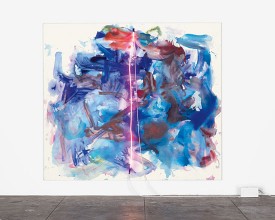 Mary Weatherford, lovely day, 2015. Flashe and neon on linen 99 x 112 inches, Collection of the Artist