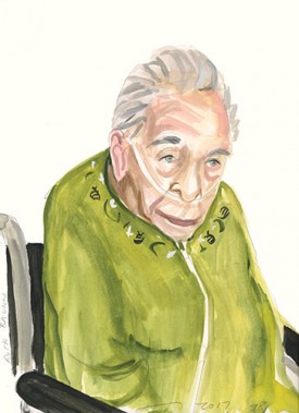 Brenda Zlamany, 100/100: Portrait #98 (Ruth Brunn), 2017; watercolor and pencil on paper, 12 x 9 inches, courtesy of the artist