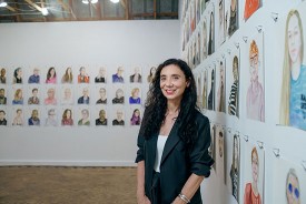 Brenda Zlamany in her exhibition at Re Institute, Millerton, NY, 2021. Photo: Ian Christmann