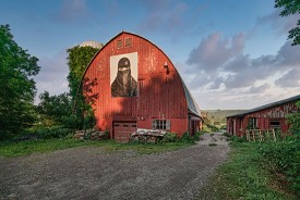 Exterior shot of the Re Institute, Millerton, NY, 2021 for the exhibition, , Brenda Zlamany: The Itinerant Portraitist. Photo by Ian Christmann